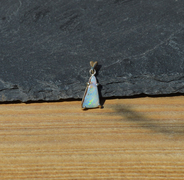 Dainty 18ct White Gold Boulder Opal Pendant