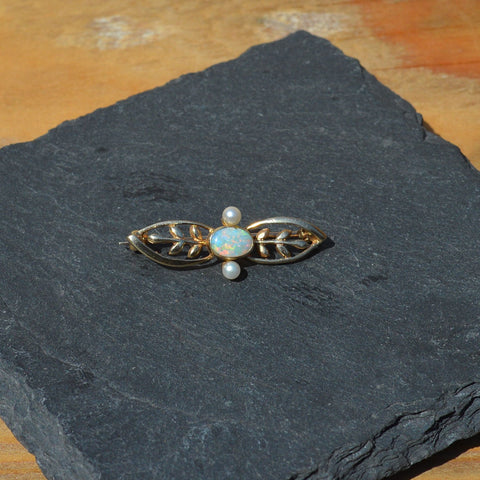 9ct Gold Opal and Pearl Brooch