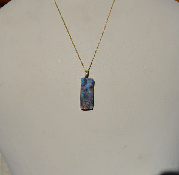 9ct Gold Rectangle Boulder Opal Pendant, Queensland Boulder Opal
