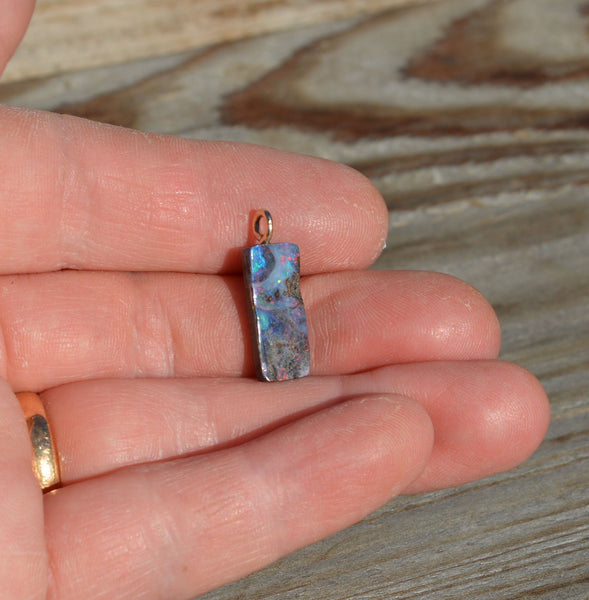 9ct Gold Rectangle Boulder Opal Pendant, Queensland Boulder Opal