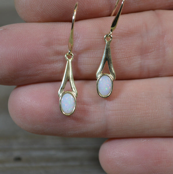 9ct Gold Australian Opal Crystal Earrings, Dainty
