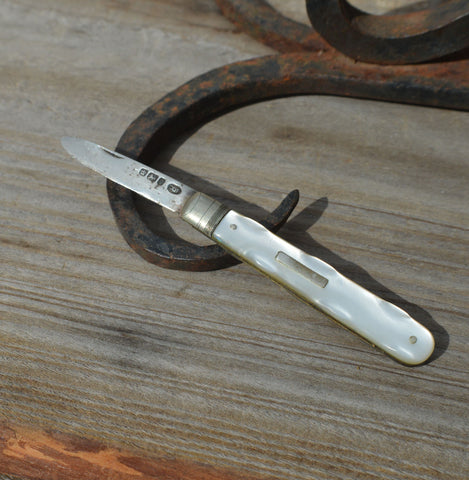 Antique Silver Mother of Pearl Fruit Knife, c1903