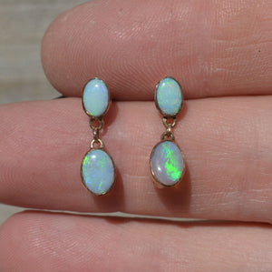 9ct Gold Australian Opal Drop Earrings, Oval Opals