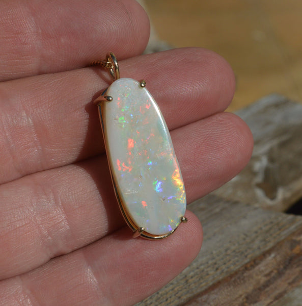 Large Gold Opal Necklace, 9ct Yellow Gold Oval Australian Opal Pendant, Handmade Jewellery, Unique Gift For Her