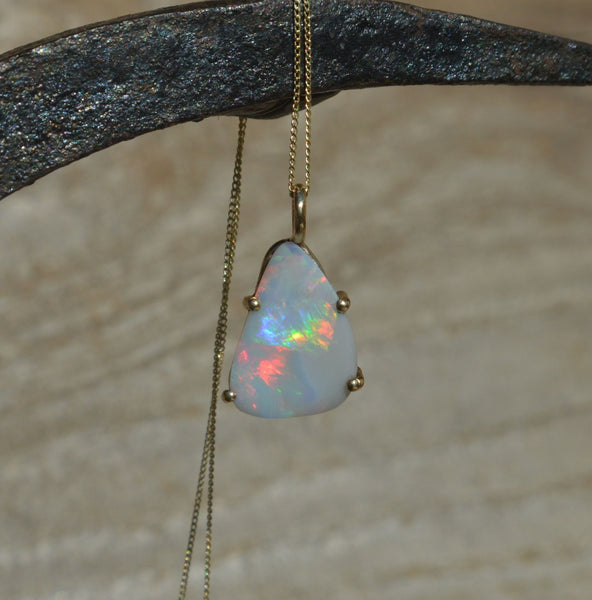 9ct Gold Australian Opal Pendant, Fierce Reds