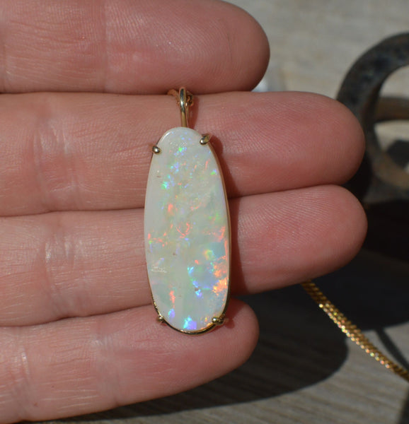 Large Gold Opal Necklace, 9ct Yellow Gold Oval Australian Opal Pendant, Handmade Jewellery, Unique Gift For Her