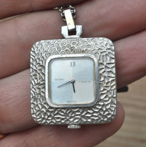 Vintage Seiko Pendant Watch and Sterling Silver Chain, Gifts For Her, Seiko Necklace Watch
