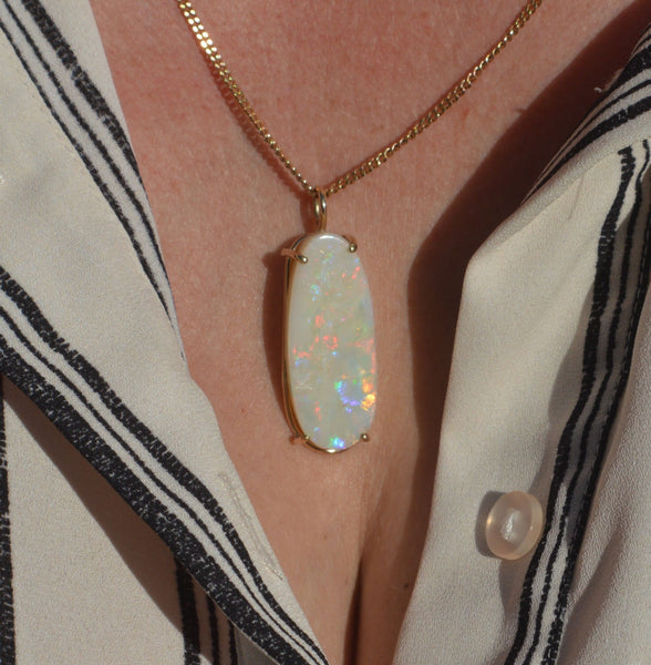 Large Gold Opal Necklace, 9ct Yellow Gold Oval Australian Opal Pendant, Handmade Jewellery, Unique Gift For Her