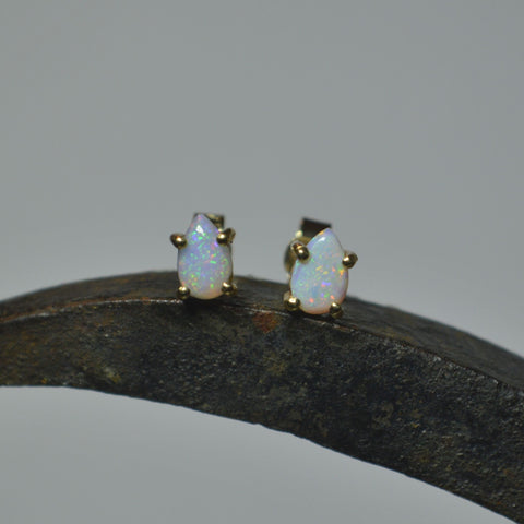 Dainty Gold Opal Stud Earrings, 9ct Yellow Gold Australian Opal Earrings, Teardrop Earrings, October Birthstone, Opal Gifts For Her